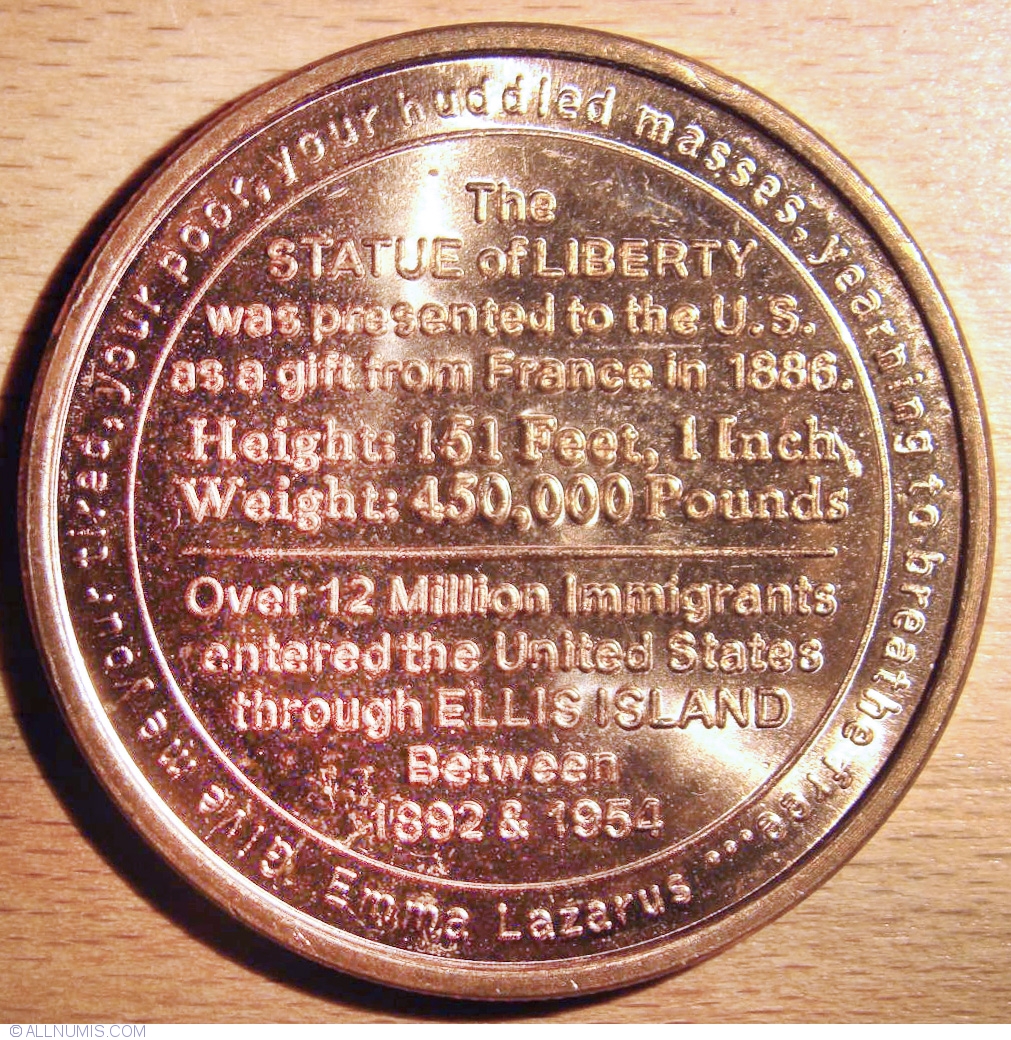 USA   CIRCA 1989 LARGE METAL COMMEMORATIVE  ELLIS ISLAND & LIBERTY  MEDALLION 