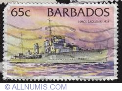 Image #1 of $0.65 HMCS Saguenay 1939 1996 Barbados postage stamp