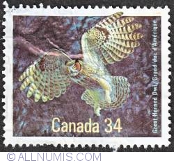 Image #1 of 34¢ Great Horned Owl 1986