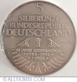 Image #1 of Silberunze Bundesrepublik Deutschland - 40 Jahre Gedenkmünze 1951 - 1992