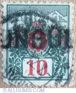 10 centime 1910 - Alpine roses and mountain landscape
