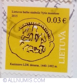 Image #1 of 0,03 Euro 2015 - Kazimero LDK denaras, 1440-1492 m.