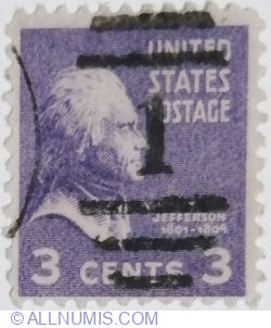3 Cent 1938 - Thomas Jefferson (1743-1826), Third President of the U.S.A.