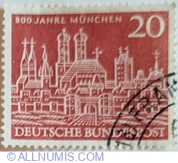 Image #1 of 20 Pfennig 1958 - Munich, Old city view (detail)