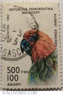 Image #1 of 500 Francs 1993 - Jandaya Parakeet (Aratinga jandaya)