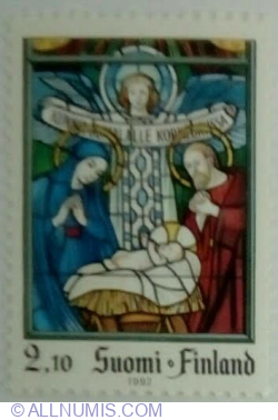 Image #1 of 2,10 Markka 1992 - Christmas, Stained glass window, Karkkila Church