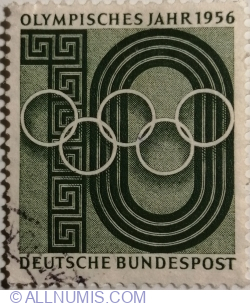 Image #1 of 10 Pfennig 1956 - Olympic rings over numeral