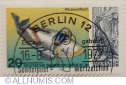 20 Pfennig 1977 - Picasso Triggerfish (Rhinecanthus assasi), Iguanadon
