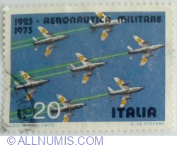 Image #1 of 20 Lire 1973 - Formation of Fiat G-91 PAN Acrobatic Jet Aircraft