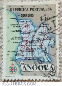 Image #1 of 0,50 Escudo 1955 - Map of Angola