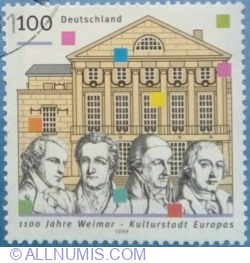 Image #1 of 100 Pfennig 1999 - Schiller, Goethe, Wieland, Herder, National Theater