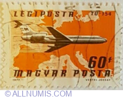 60 Fillér 1977 - Tupolev TU-154 (Malév Airlines) over Europe