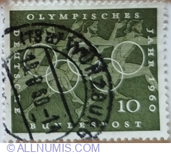 10 Pfennig 1960 - Running, Greek vase paintings, Olympic rings