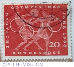 20 Pfennig 1960 - Discus and javelinthrow, Greek vase paintings, Olympic rings