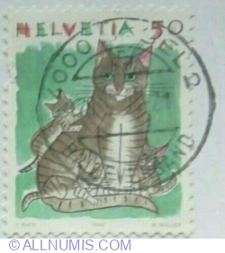 Image #2 of 50 Centimes 1990 - Pisica domestica (Felis silvestris catus)