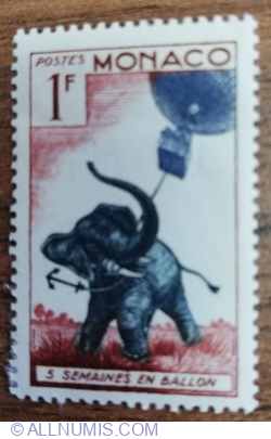 1 Franc 1955 -  Verne, Jules - African Elephant (Loxodonta africana) with Anchor Rope