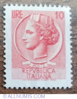 10 Lira 1955 - Moneda din Siracuza - Moneda din Siracuza, hârtie întinsă