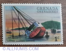 Image #1 of 1 Cent 1976 -  Tourism - Careened schooner (Grenada Grenadines )