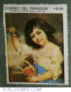 Image #1 of 0.10 Guarani 1968 - Paintings - Girl with cherries by Russel