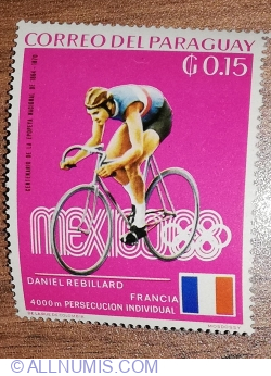 Image #1 of 0.15 Guarani 1969 - Jocurile Olimpice de vară 1968 - Mexico City (medalii) - Daniel Rebillard, Franța, 4000m ciclism