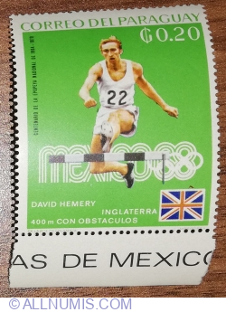 Image #1 of 0.20 Guarani 1969 - Jocurile Olimpice de vară 1968 - Mexico City (medalii) - David Hemery, Anglia, 400 m garduri