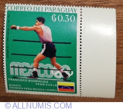 0.30 Guarani 1969 - Jocurile Olimpice de vară 1968 - Mexico City (Medalii) - Francisco Rodriguez, Venezuela, Box