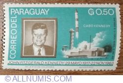 Image #1 of 0.50 Guarani 1965 - John F. Kennedy și Winston Churchill - JFK cu lansarea unei rachete de la Cape Kennedy
