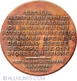 Image #2 of Medalie Italia, Mussolini, Pro casa degli italiani all'estero in Roma