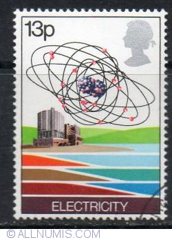 13 Pence Electricity - Nuclear Power Station and Uranium Atom