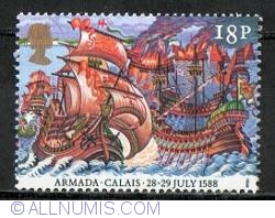 Image #1 of 18 Pence - Attack of English Fire-ships, Calais