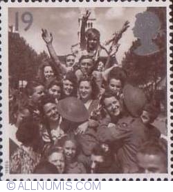 19 Pence - British Troops and French Civilians celebrating