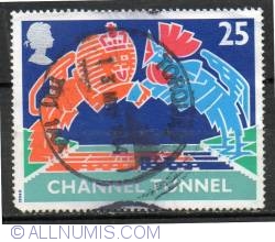 Image #1 of 25 Pence - British Lion and French Cokerel over Tunnel
