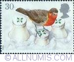 30 Pence - Robin on Snow-covered Milk Bottles