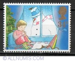 34 Pence - Child playing Flute and Snowman