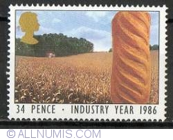 Image #1 of 34 Pence - Loaf of Bread and Cornfield (Agriculture)