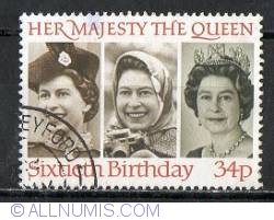 34 Pence - Queen Elizabeth II in 1958, 1973 and 1982