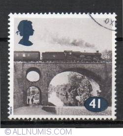 Image #1 of 41 Pence - Class Castle No. 7002 Devizes Castle on Bridge crossing Worcester and Birmingham Canal