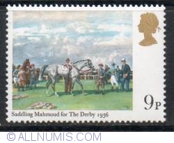 9 Pence 'Saddling "Mahmoud" for the Derby, 1936' (Sir Alfred Munnings)