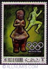 4 Riyals - Sprint, sculptură precolumbiană (Mexic 1968)