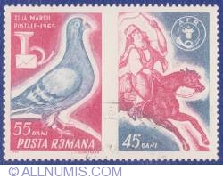 Image #1 of 55 Bani + 45 Bani 1965 - Carrier Pigeon , Post Horn