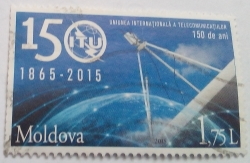 1,75 Lei 2015 - Antena de satelit si glob (Uniunea internațională de telecomunicații (UIT) - 150 de ani de la fondare)