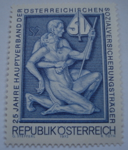 2 Schillings 1973 - 25 years Main Union of Austrian Social Insurances