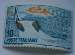 10 Lire 1956 - „Italia” săritură cu schiurile și montare. Croda da Lago