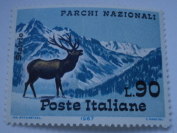 Image #1 of 90 Lire 1967 - Red Deer Stag (Cervus elaphus), Stelvio Park