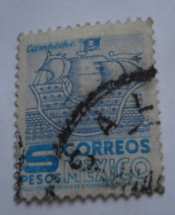 5 Pesos 1966 - Spanish Galleon Campeche