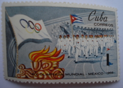 1 Centavo 1968 - Entry of the Cuban team, Olympic Flag