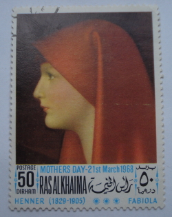 Image #1 of 50 Dirham - Fabiola with red headscarf; by Jean-Jacques Henner(1829-1905