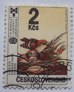 Image #1 of 2 Koruna 1987 -"Birds on Nest" (Elzbieta Gaudasinska)
