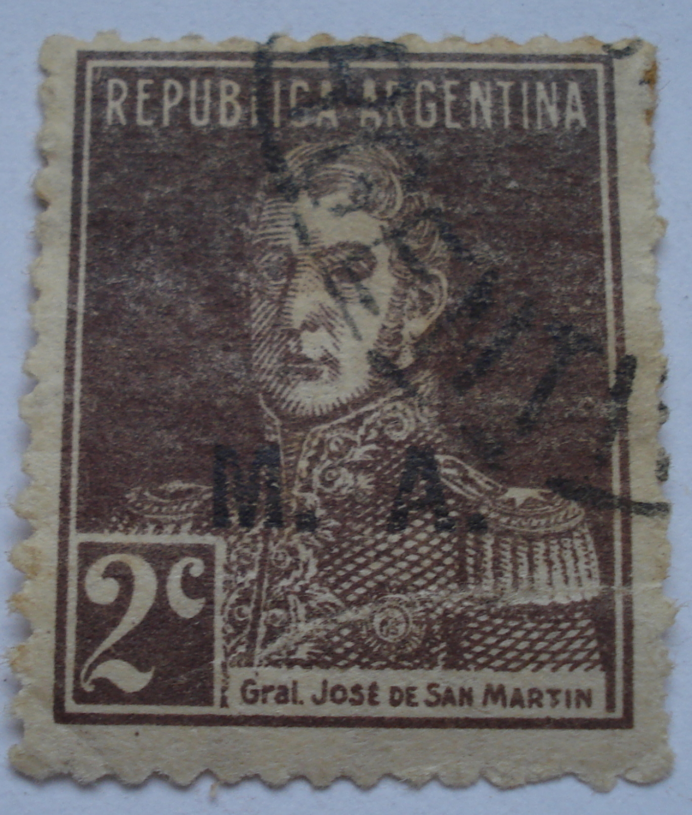 2 Centavo Jose Francisco de San Mart n 1778 1850 ovpt. M.A