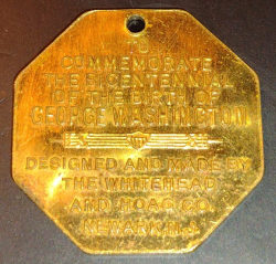 Brass Medallion - Whitehead &amp; Hoag Co. - To Commemorate the Bicentennial of the birth of George Washington